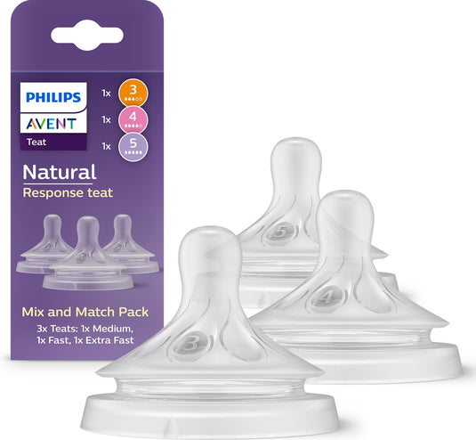 Philips avent natural response speen – mix match – 3 stuks – gemiddeld, snel en extra snel – anti-koliek – anti-lek – bpa-vrij - scy960 03