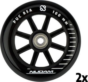Nijdam stuntstep wielen set - 100x24 mm - 2st - full black - zwart zilver wit