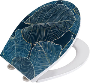 Wenko wc bril leaves - antibacterieel duroplast met structuurprint - easy-close softclose sluiting - fix-clip bevestiging afklikbaar in rvs - toiletbril decor met structuur - toiletzitting met print