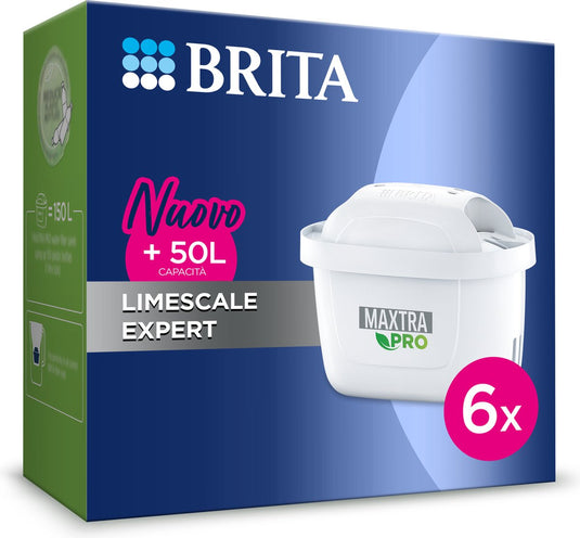 Brita waterfilterpatroon maxtra pro kalk expert - 6 stuks - originele waterfilter voor alle kannen voor bescherming van apparaten bij hard water - filtert o.a. kalk, onzuiverheden, chloor en metalen