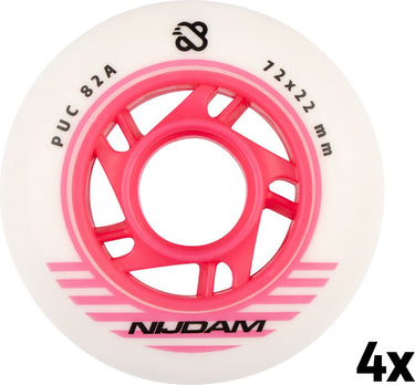 Nijdam inline skate wielen set - 72x24 mm - 4st - wit roze