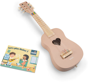 Woet ® houten speelgoedgitaar met draagriem - roze - speelgoedinstrument - mijn eerste gitaar inclusief muziekboekje - speelgitaar voor kinderen - vanaf 3 jaar