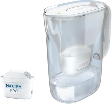 Brita waterfilterkan style essential - 2,4l - wit - incl. 1x maxtra pro pure performance waterfilter - past in de koelkast, met smart led light klapdeksel
