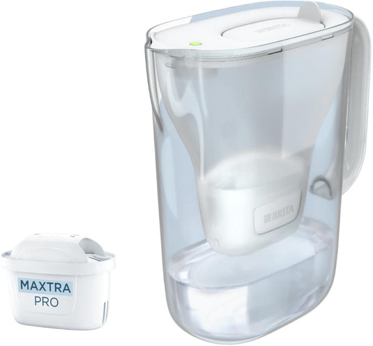 Brita waterfilterkan style essential - 2,4l - wit - incl. 1x maxtra pro pure performance waterfilter - past in de koelkast, met smart led light klapdeksel