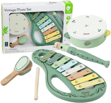 Classic world houten muziekinstrumenten set vintage 5-delig speelgoed.