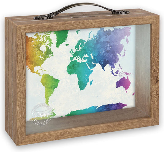Zep - hout glas spaarpot jacob met tekst happy formaat 6,5 x 21 cm - rm4545