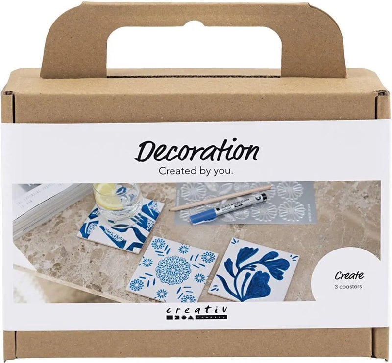 Afbeelding laden in galerijviewer, Creativ company mini hobbyset decoratie porseleinen onderzetters blauw
