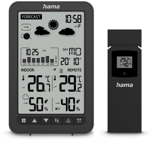 Hama wetterstation ko samui, mit außensensor, funk, wecker, schwarz 00222219 draadloos weerstation