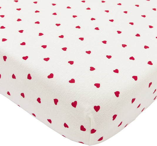 Meyco baby sweet heart hoeslaken wieg - white red - 40x80 90cm