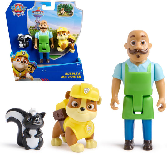 Paw patrol - speelfigurenset met 3 verzamelfiguren van rubble, meneer porter en stinkdier