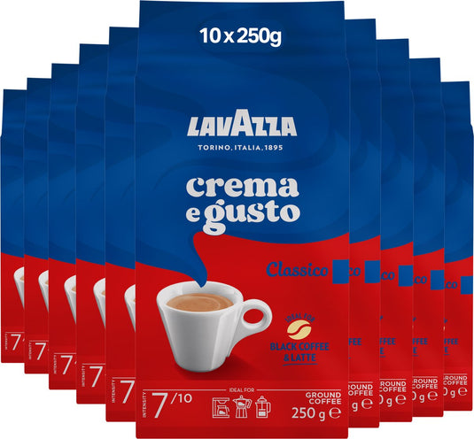 Lavazza crema e gusto filterkoffie - gemalen koffie - blend van arabica robusta bonen - intensiteit 7 10 - 10 x 250 gram
