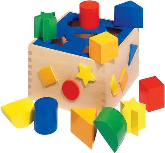 Goki sorteerkist - diverse vormen - 16x16x10cm - hout - 1 jaar