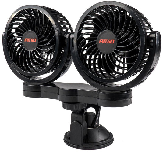 Amio dubbele autoventilator zuignap met usb-oplader zwart (5x10 cm) 12v