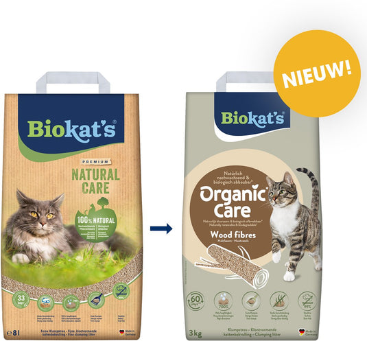 Biokat's biokat´s organic care wood - 3 kg - kattenbakvulling - klontvormend - zonder geur