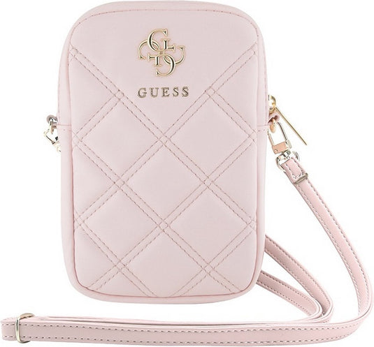 Guess quilted 4g metal logo wallet pouch met riem (7 inch) - roze