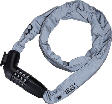 Bbb cycling fietsslot cijferslot reflectief - 100 cm - zwaarbeveiligd kettingslot fiets met 5mm stalen schakels - codeslot met 4 cijfers - codelink - bbl-49r