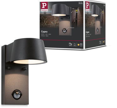 Paulmann led-wandarmatuur voor buiten capea schemergestuurde bewegingsmelder (ir) ip44 96x165 mm 3000k 6w 500lm 230v 98° antraciet aluminium