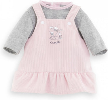 Corolle poppenjurk met shirt - babypop kleding 36cm roze grijs.