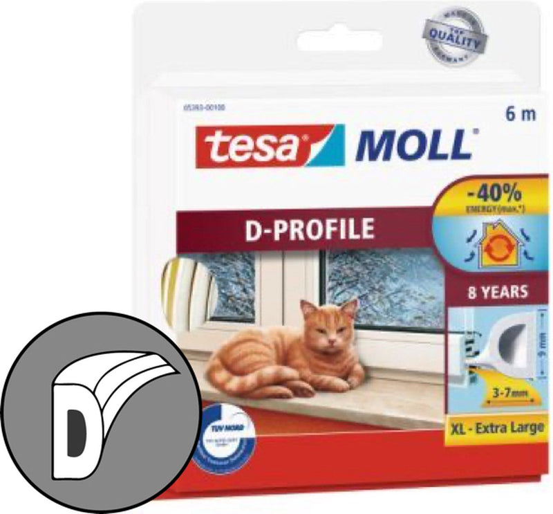 Afbeelding laden in galerijviewer, Tesa moll tochtstrip 05393 d profiel - 9mmx6m wit
