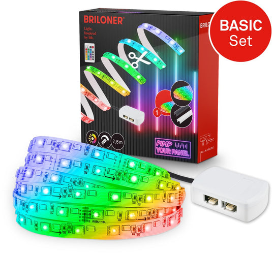 Briloner pimp your panel - led strip starter kit 2,6m - 8022252 - rgb basis set - pimp your panel - driver - afstandsbediening - zelfklevend - 262,5 x 1 cm