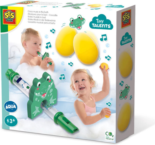 Ses creative ses - tiny talents - kroko muziek in bad - badspeelgoed - vul de fluit met water - met krokodil eieren als rammelaar speelgoed 3 jaar