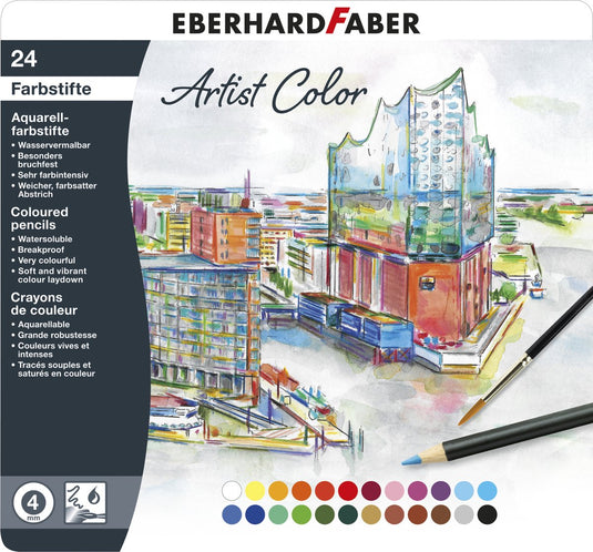 Eberhard faber aquarelpotlood - artist color - 24 stuks - metaaletui - fc-516025