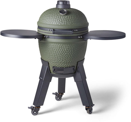 Moddern complete kamado - inklapbare zijtafels en zwarte poten met wielen met rem - 8 tot 12 personen - green