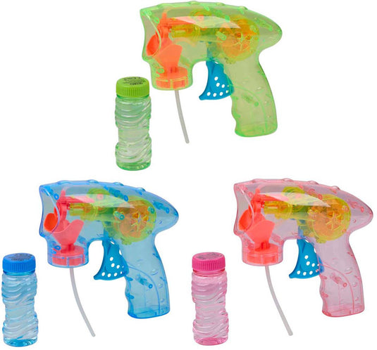Eddy toys bellenpistool met licht - bubble gun with light 2 stuks - bellenpistool 60 ml inclusief bellenblaasvloeistof - automatisch bellenpistool op batterijen - diverse kleuren - 1 willekeurige kleur