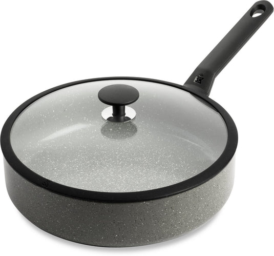 Bk granite ceramic keramische hapjespan 28cm – 4.2l – inductie hapjespan – met deksel – ovenbestendig tot 160 graden – koudgreep – pfas‑vrij – grijs
