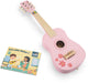 Woet ® houten speelgoedgitaar met draagriem - roze met bloemen - speelgoedinstrument - mijn eerste gitaar inclusief muziekboekje - speelgitaar voor kinderen - vanaf 3 jaar