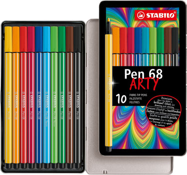 Stabilo pen 68 - viltstift - metalen doos met 10 stuks