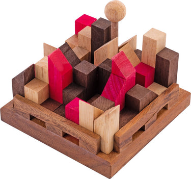 Longfield city puzzle – houten breinbreker – acaciahout – 11 stukken – burcht puzzelspel – engelhart