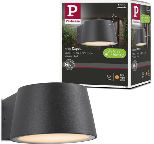 Paulmann led-wandarmatuur voor buiten capea insectvriendelijk ip44 96x128 mm 2200k 6w 550lm 230v 98° antraciet aluminium