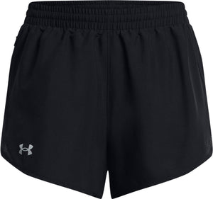 Under armour ua fly by 3'' shorts-blk dames sportbroek - zwart - wit - reflecterend