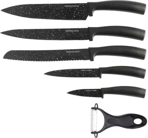 Kinghoff messen in een 6-delige set - staal met een gemarmerde coating - in geschenkdoos - zwart -