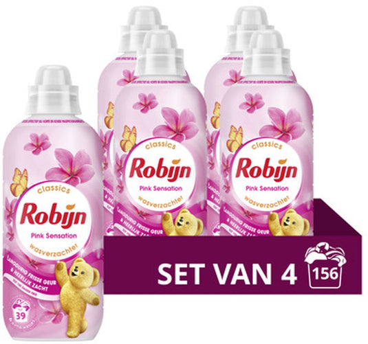 Robijn - wasverzachter - pink sensation - 4 flessen - 156 wasbeurten - voordeelverpakking