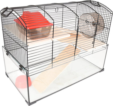 Flamingo hamsterkooi – vitru 1 – hamsterkooi met glazen bodem – complete kooi met looprad, platformen en accessoires – zwart – 51,5x29x40 cm – europese kwaliteit