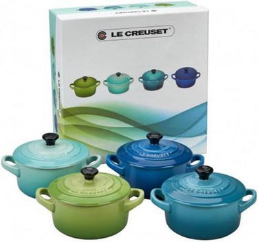 Le creuset - aardewerken mini pannetjes 10 cm - set van 4 stuks - zeetinten