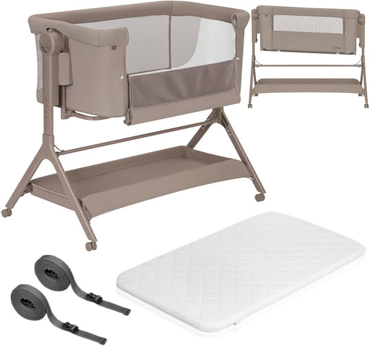 Lionelo leonie plus - co-sleeper 3 in 1 wieg en babybed – kinderbed tot 9 kg – hoogteverstelling in 6 niveaus – schommelfunctie – t25 matras – opbergmand – wielen – afneembare hoezen
