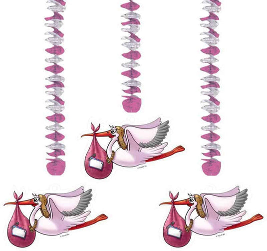 Folat roze hangdecoratie, 3st.
