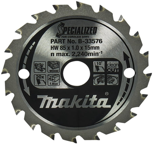 Makita cirkelzaagbad voor hout | specialized | ø 85mm asgat 15mm 20t - b-33576