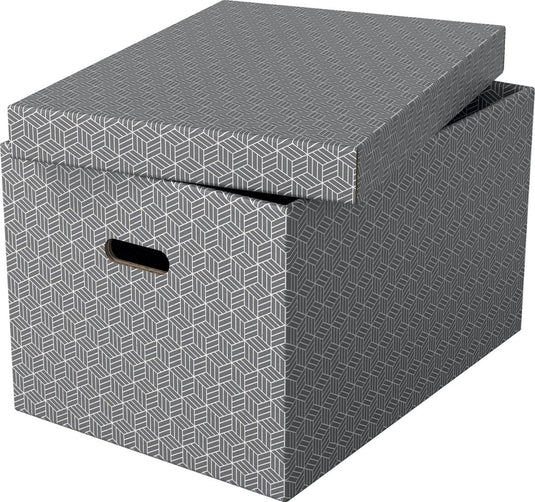 Esselte home duurzame grote opbergdoos met deksel, set van 3 stuks - 100% gerecycled karton en 100% recyclebaar - grijs