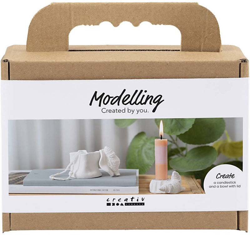 Afbeelding laden in galerijviewer, Creativ company mini hobbyset boetseren kandelaar met schelpen off white
