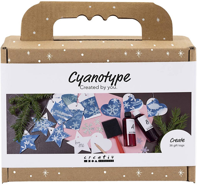 Afbeelding laden in galerijviewer, Creativ company mini hobbyset cyanotypie geschenklabels blauw en zilver

