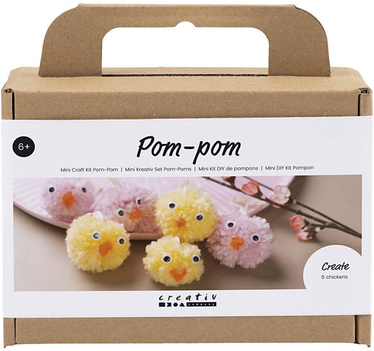 Creativ company mini hobbyset - knutselpakket - 6 pompom kuikens