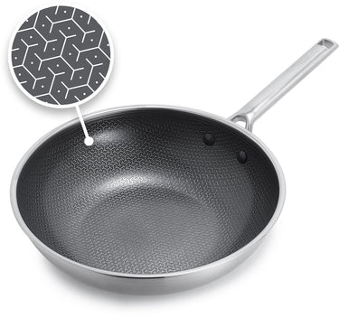 Greenpan apex wok - 28cm - pfas-vrij - inductie wok - keramsich - honingraat- ovenbestendig tot 220°c - vaatwasserbestendig - rvs handgrepen – roestvrijstaal