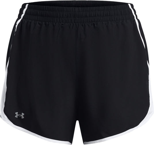 Under armour ua fly by 3'' shorts -blk dames sportbroek - zwart - wit - reflective