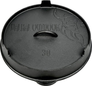 Valhal outdoor - gietijzeren deksel voor skillet koekenpan 30cm - kan ook als grillpan gebruikt worden, vh.lid30