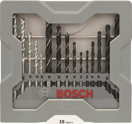 Bosch borenset - 15 delig bestaande uit 5 metaalboren, 5 steenboren en 5 houtboren