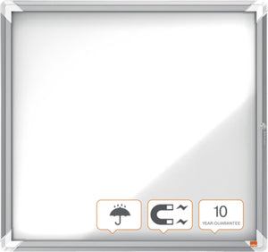 Nobo premium plus afsluitbare glazen buitenvitrine magnetisch 6xa4 voor formaat met zijslot - grijs wit